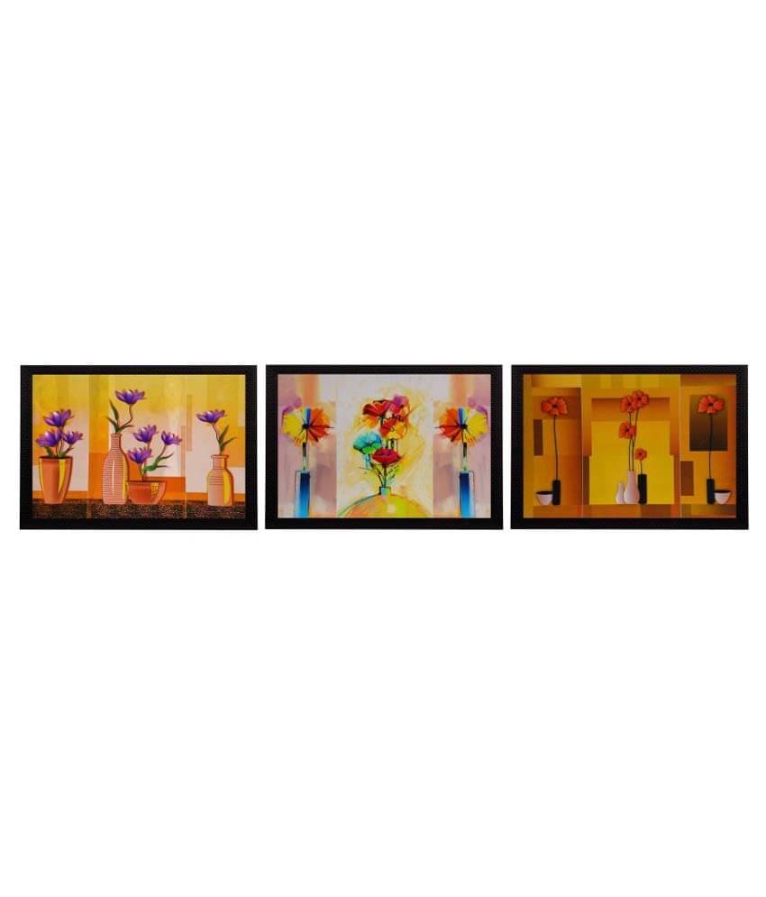 eCraftIndia Gorgeous Vase Flower Satin Matt Texture Wood Painting With Frame Set of 3 eCraftIndia Gorgeous Vase Flower Satin Matt Texture Wood Painting With Frame Set of 3