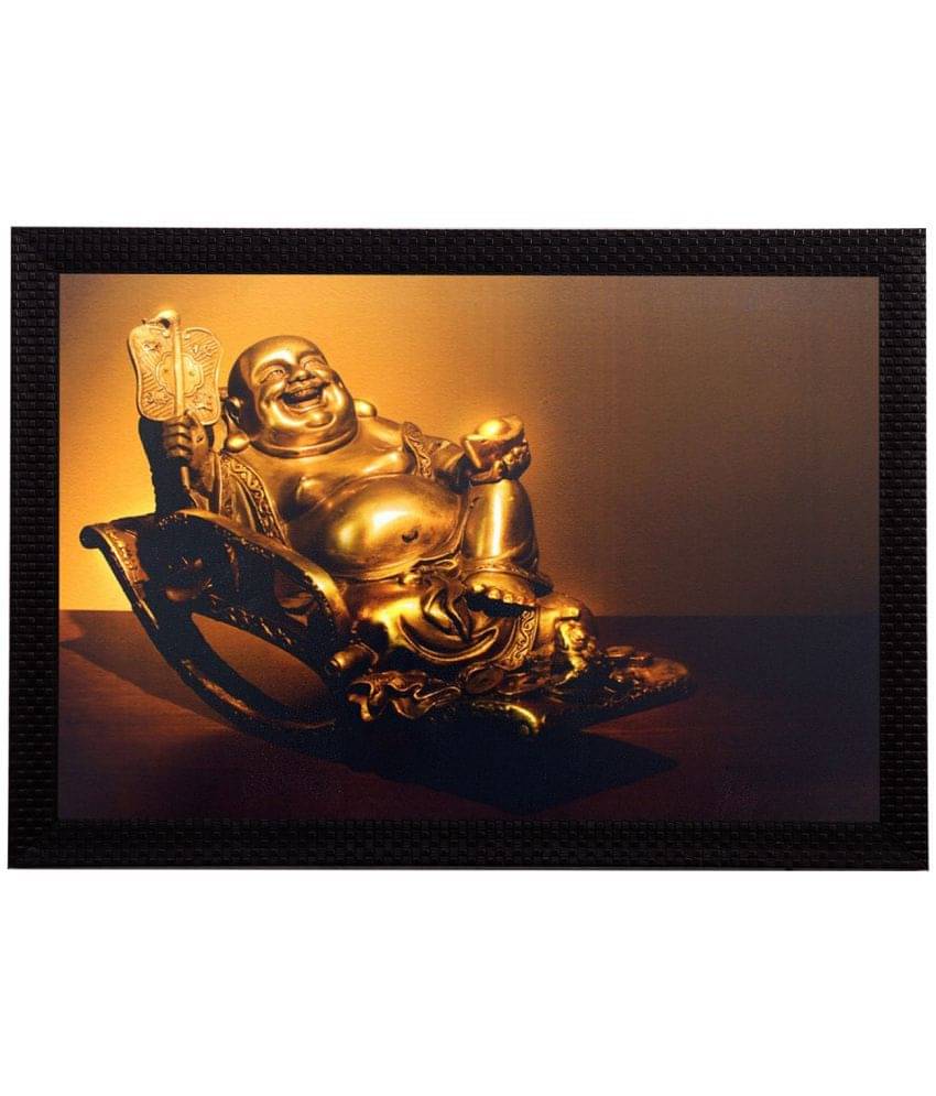     			eCraftIndia Gold-Toned & Brown Laughing Buddha Satin Matt Texture Painting UV Wall Art