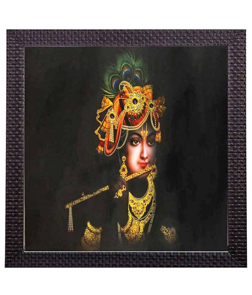 eCraftIndia Black & Gold-Coloured Lord Krishna Satin Matt Texture UV Wall Art eCraftIndia Black & Gold-Coloured Lord Krishna Satin Matt Texture UV Wall Art