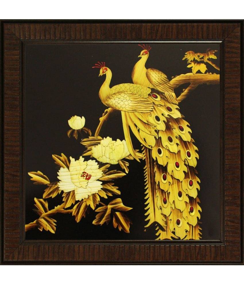 eCraftIndia Gold-Coloured & Black Sitting Peacock Satin Matt Texture UV Wall Art eCraftIndia Gold-Coloured & Black Sitting Peacock Satin Matt Texture UV Wall Art