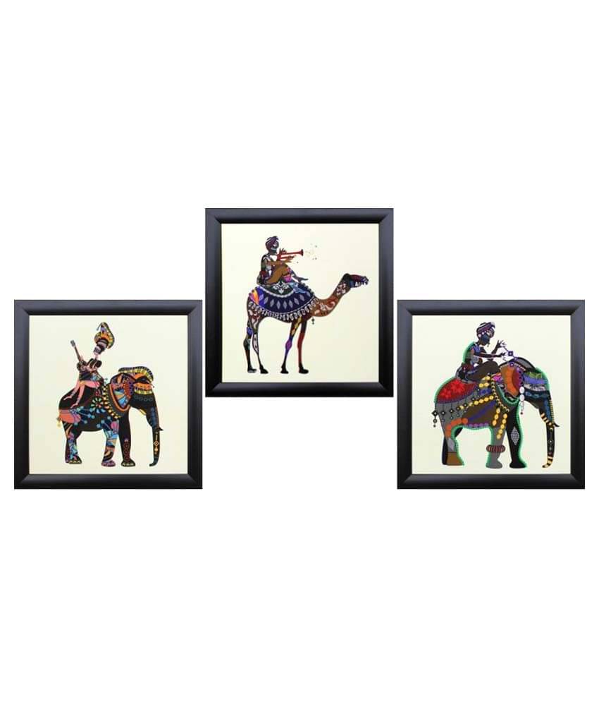eCraftIndia Set of 3 Abstract Animals Satin Matt Textured UV Art Painting eCraftIndia Set of 3 Abstract Animals Satin Matt Textured UV Art Painting