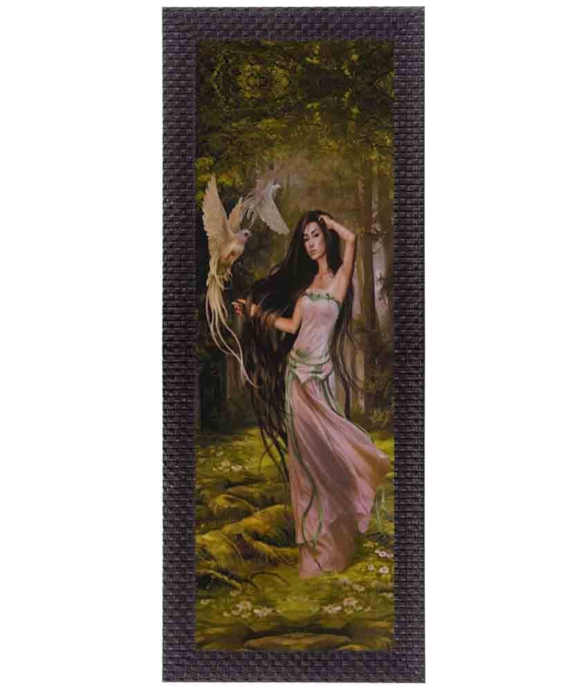 eCraftIndia Beautiful Woman With Bird Satin Matt Texture UV Art Painting eCraftIndia Beautiful Woman With Bird Satin Matt Texture UV Art Painting