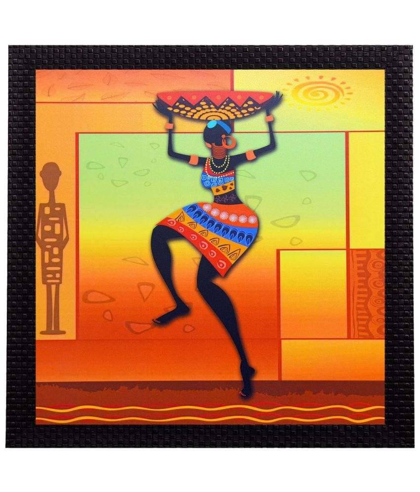     			eCraftIndia Brown & Yellow Dancing Tribal Woman Satin Matt Texture UV Wall Art