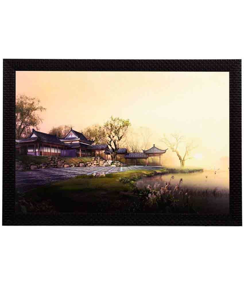 eCraftIndia Multicoloured Wood House Satin Matt Texture Framed Artwork eCraftIndia Multicoloured Wood House Satin Matt Texture Framed Artwork