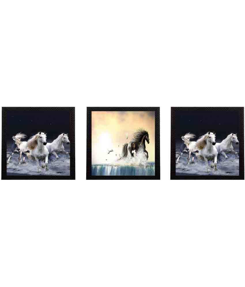     			eCraftIndia Set of 3 Running Horses Satin Matt Texture UV Art Painting