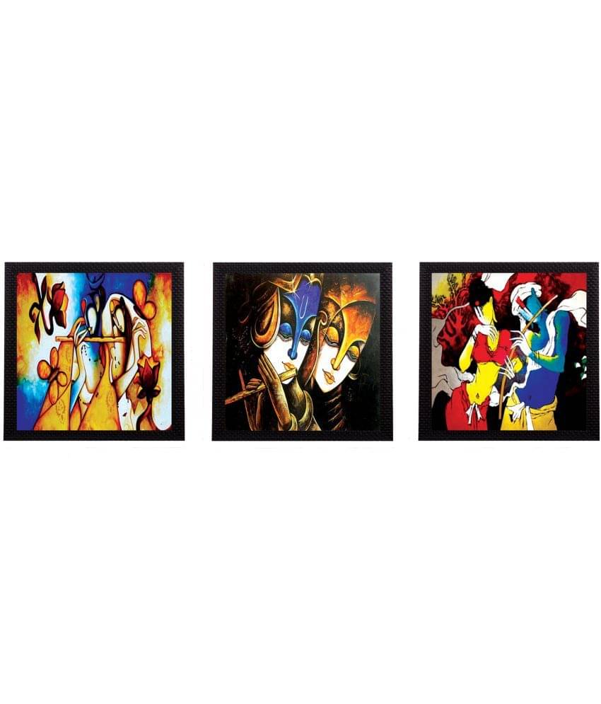 EcraftIndia Radha and Krishna Satin Matt Texture UV Art Wood Painting With Frame Set of 3 EcraftIndia Radha and Krishna Satin Matt Texture UV Art Wood Painting With Frame Set of 3