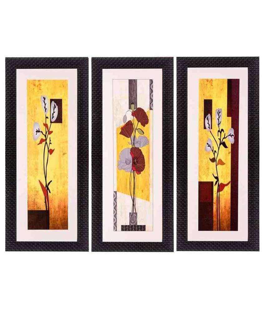     			eCraftIndia Multicoloured Set of 3 Floral UV Wall Art
