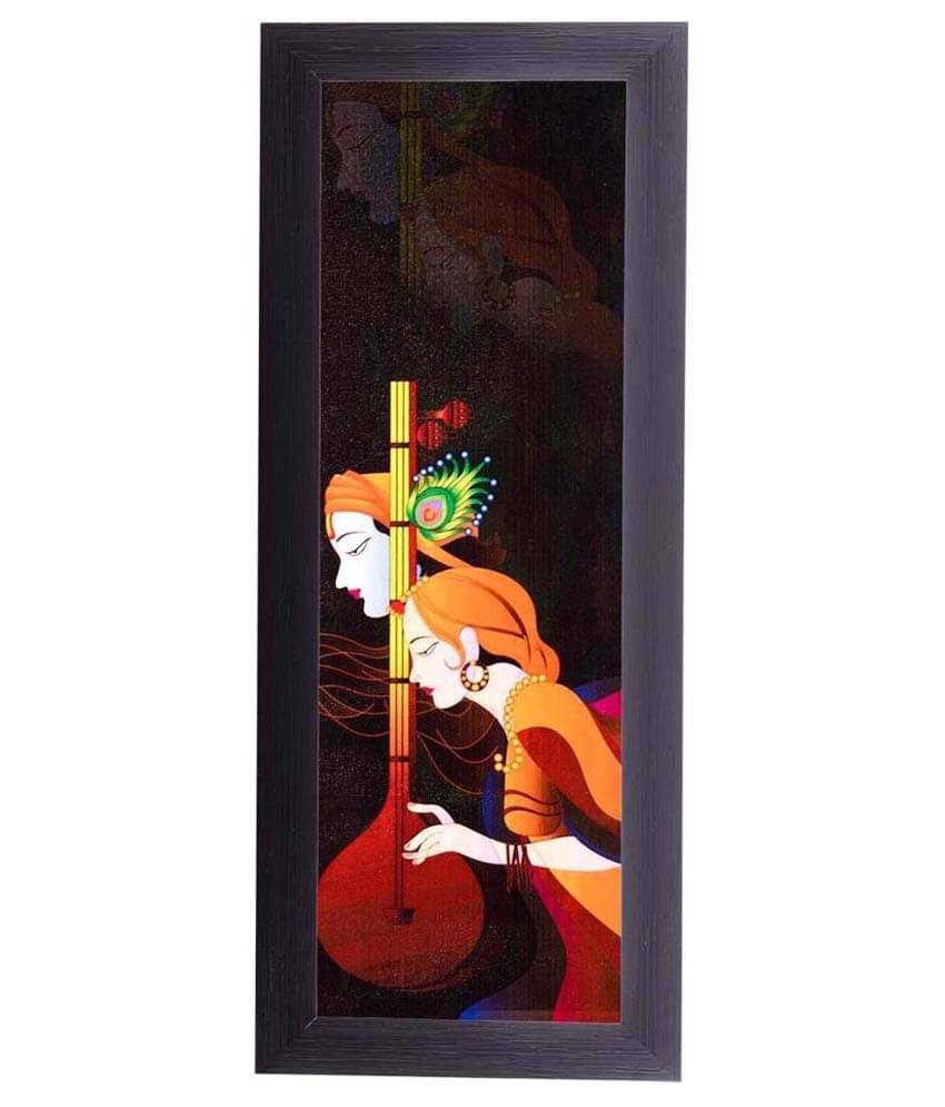     			eCraftIndia Brown & Orange Radha Krishna UV Wall Art