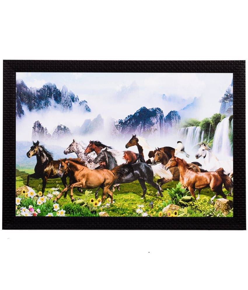 eCraftIndia Multicoloured Waterfall & Horses Satin Matt Framed UV Wall Painting eCraftIndia Multicoloured Waterfall & Horses Satin Matt Framed UV Wall Painting