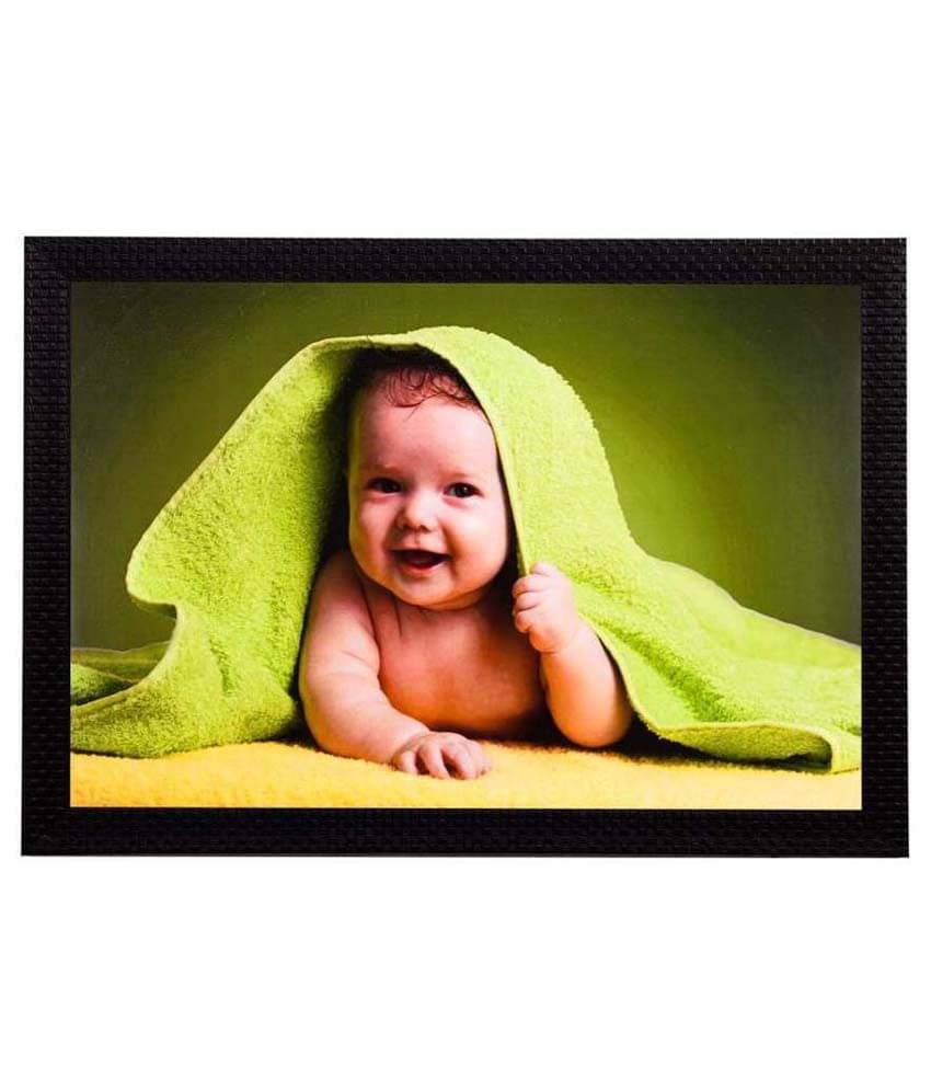     			eCraftIndia Multicoloured Cute Baby UV Framed Wall Painting