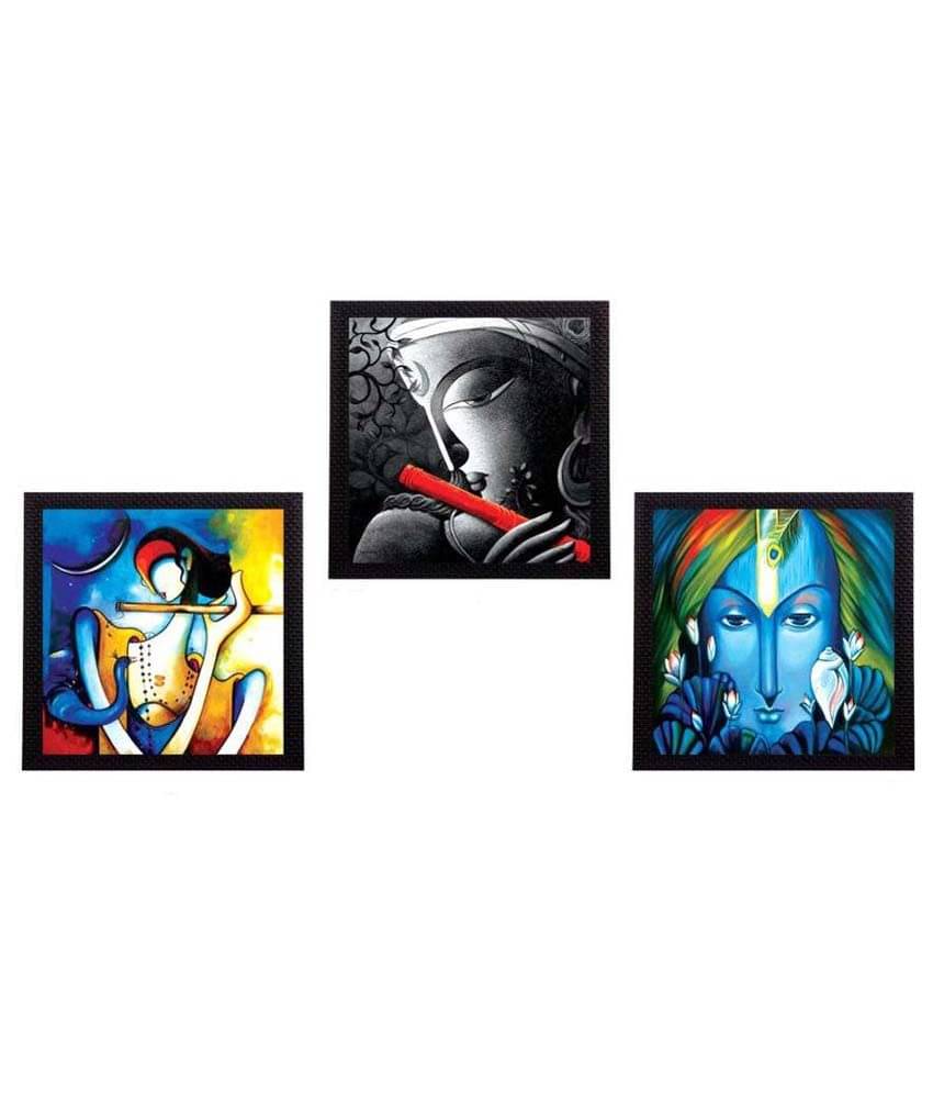     			eCraftIndia Lord Krishna Satin Matt Texture UV Art Wood Painting With Frame Set of 3