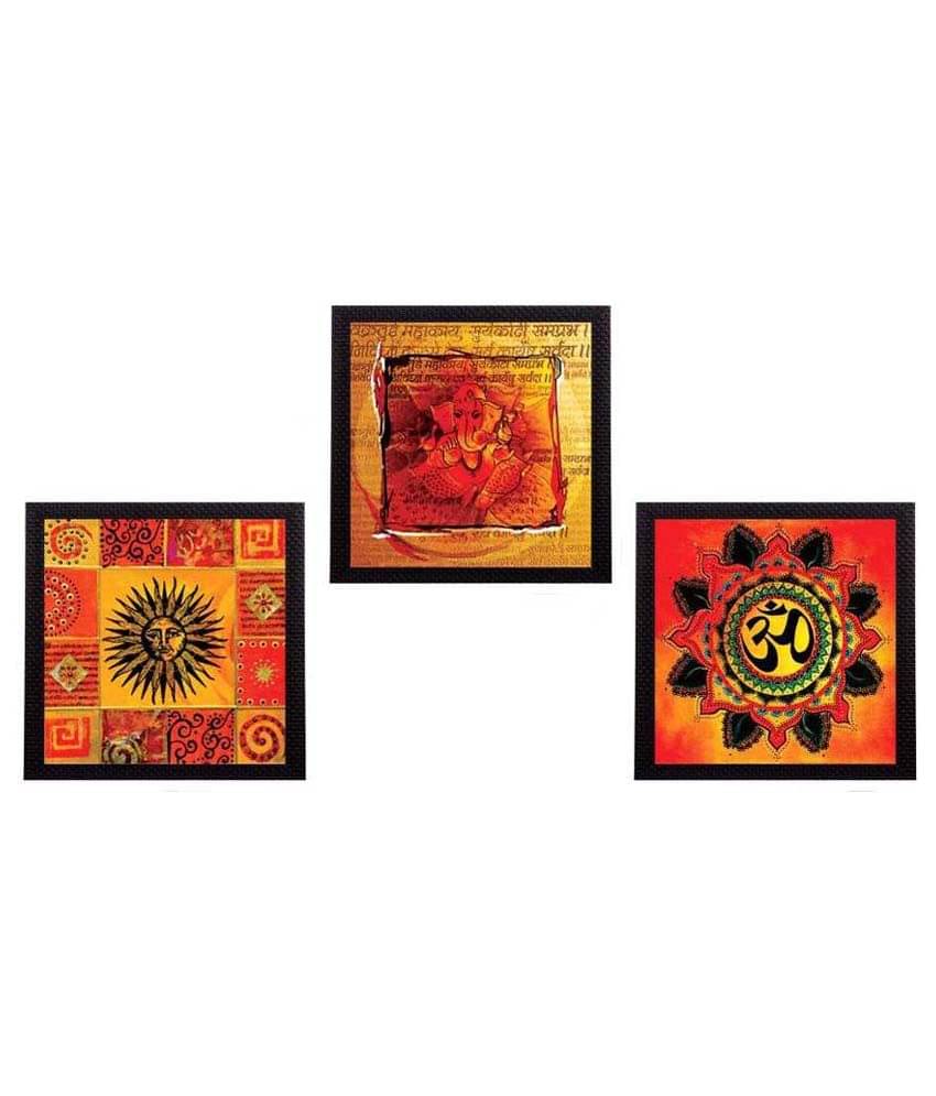 eCraftIndia Set of 3 Om and Ganesha Satin Matt Texture UV Art Painting eCraftIndia Set of 3 Om and Ganesha Satin Matt Texture UV Art Painting