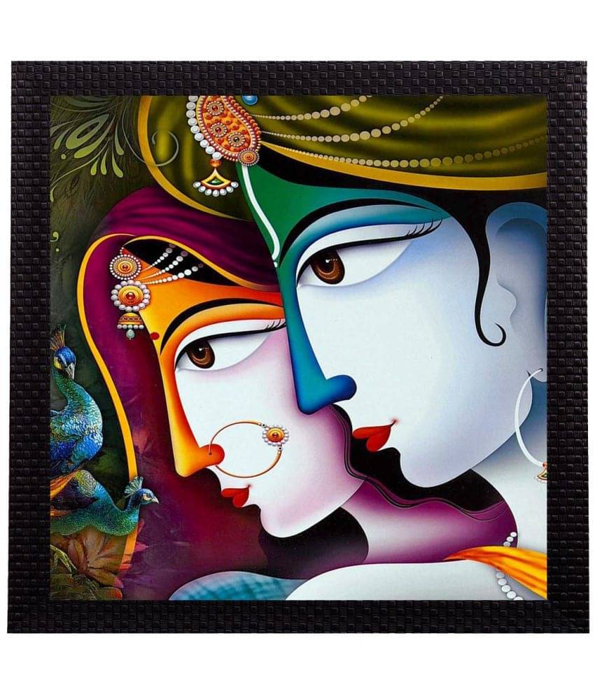     			eCraftIndia Blue & Green Face Of Radha Krishna Satin Matt Texture UV Wall Art