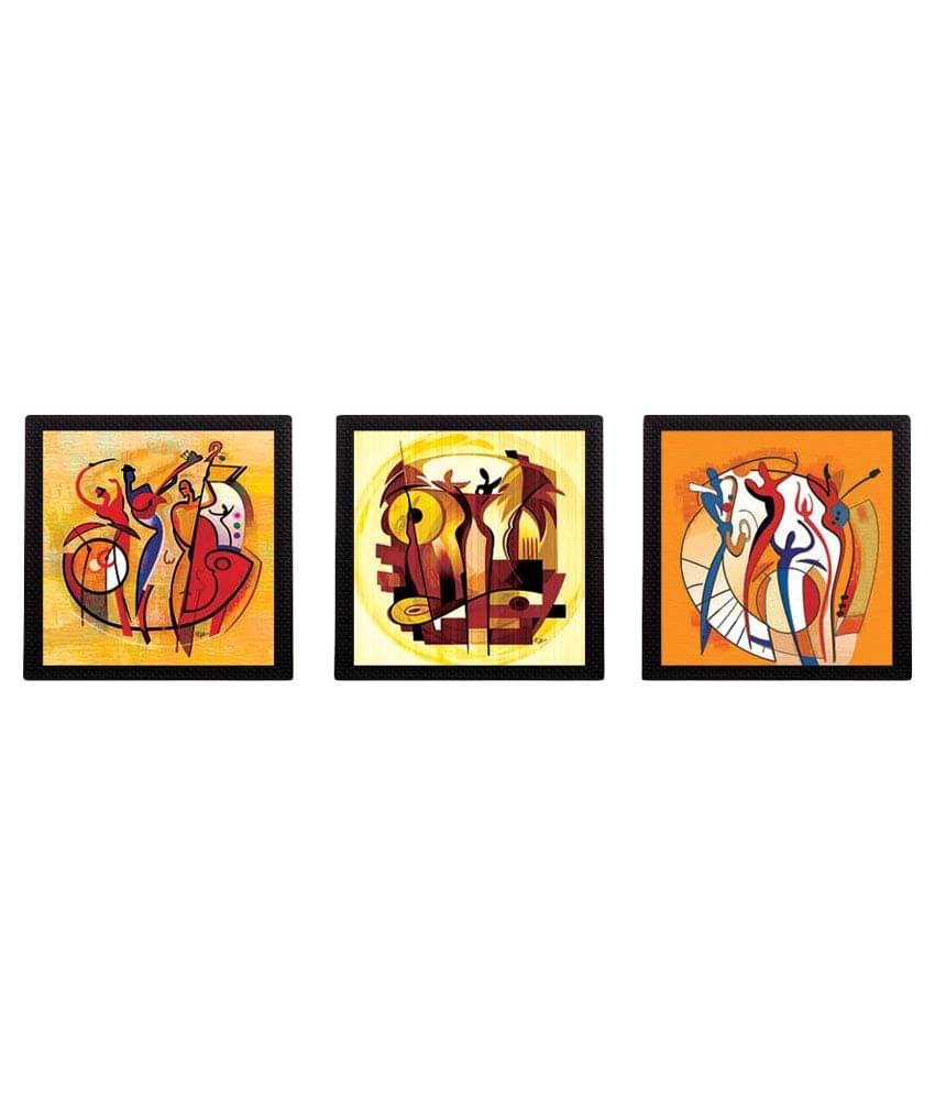     			eCraftIndia Abstract Design Satin Matt Texture UV Art Wood Painting With Frame Set of 3