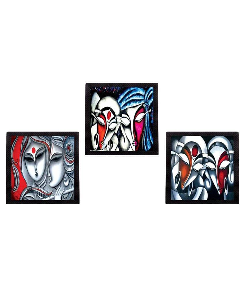 eCraftIndia Face Of Radha Krishna Satin Matt Texture UV Art Multicolor Wood Painting With Frame Set of 3 eCraftIndia Face Of Radha Krishna Satin Matt Texture UV Art Multicolor Wood Painting With Frame Set of 3