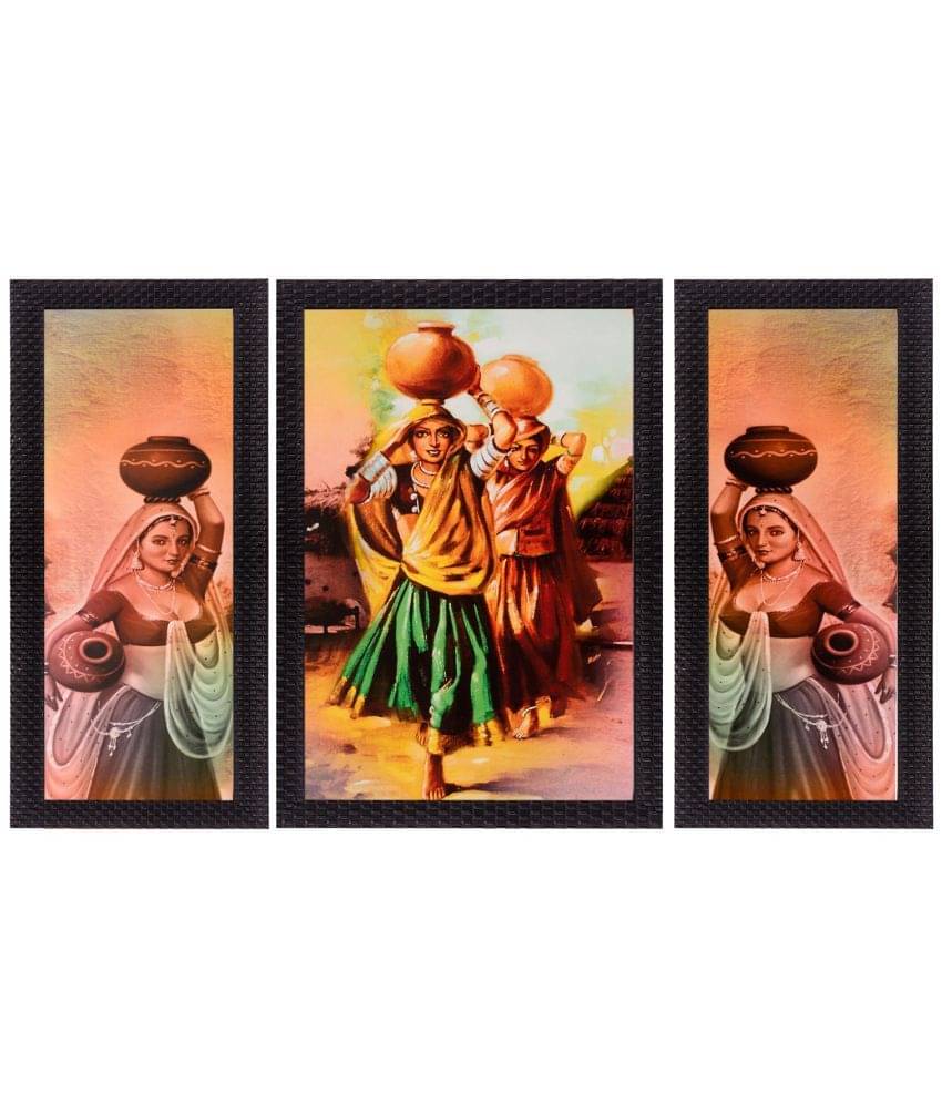     			eCraftIndia Multicoloured Set of 3 UV Wall Art