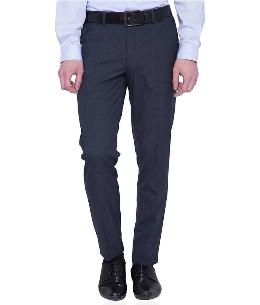 Black Coffee Navy Blue Tapered Flat Trousers - Trousers | Buy online on ZillyBuy
