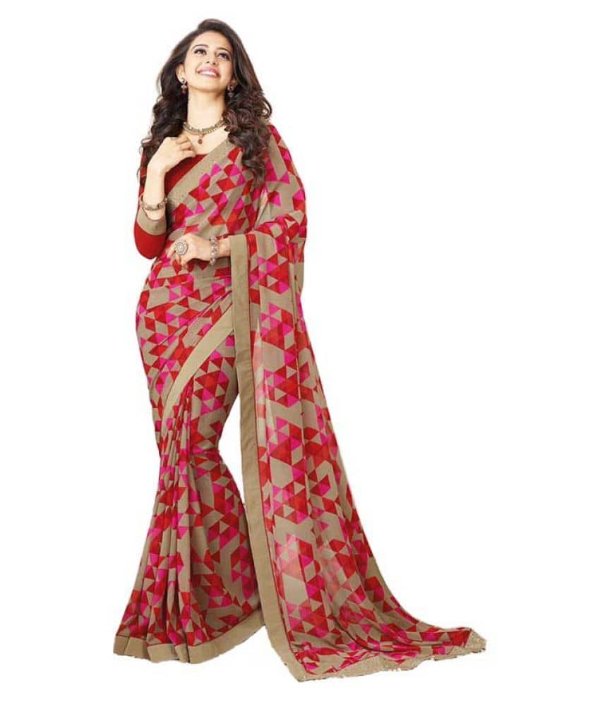 Gazal Fashions Chiffon Printed Saree With Unstitched Blouse Piece ( Multicolor ) - Sarees | Buy online on ZillyBuy