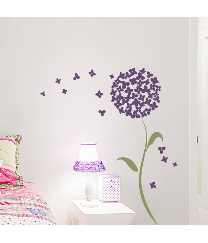 Decor Villa Purple Flowers PVC Vinyl Multicolour Wall Stickers