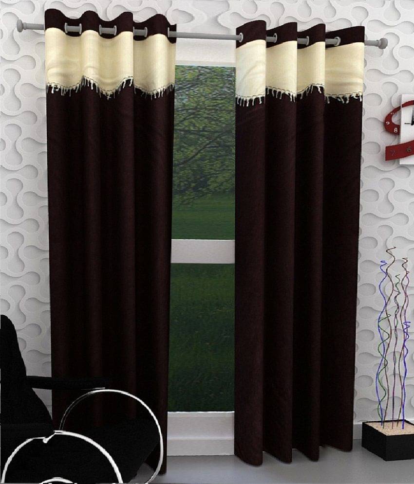 Tanishka Fabs Solid Semi-Transparent Eyelet Door Curtain 7 ft Pack of 2 -Brown Tanishka Fabs Solid Semi-Transparent Eyelet Door Curtain 7 ft Pack of 2 -Brown