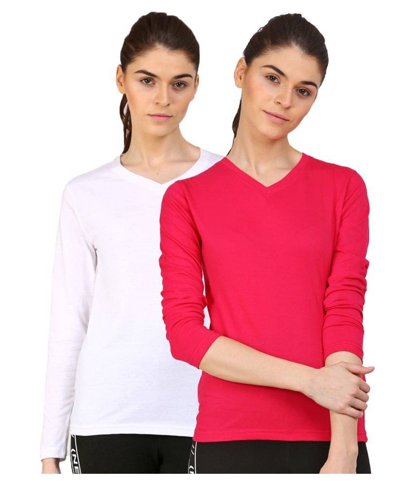    			Ap'pulse Women Cotton Solid Regular Fit Round Neck T-Shirt ( Multi Color )