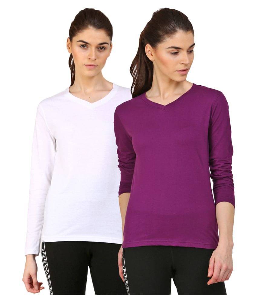     			Ap'pulse Women Cotton Solid Regular Fit Round Neck T-Shirt ( Multi Color )
