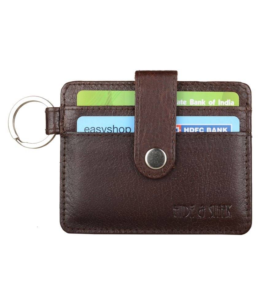 Hide&Sleek RFID Protected Slim Brown Genuine Leather Credit Card ATM Holder