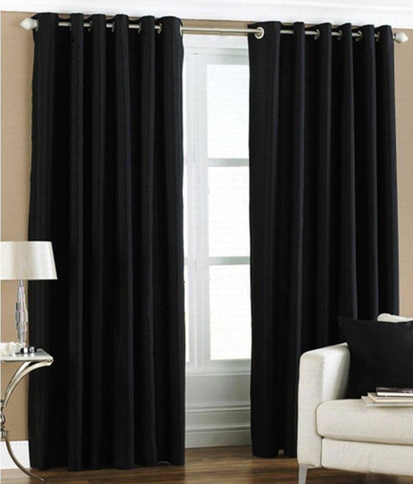 Idoleshop Set of 2 Long Door Eyelet Curtains Plain Black Idoleshop Set of 2 Long Door Eyelet Curtains Plain Black