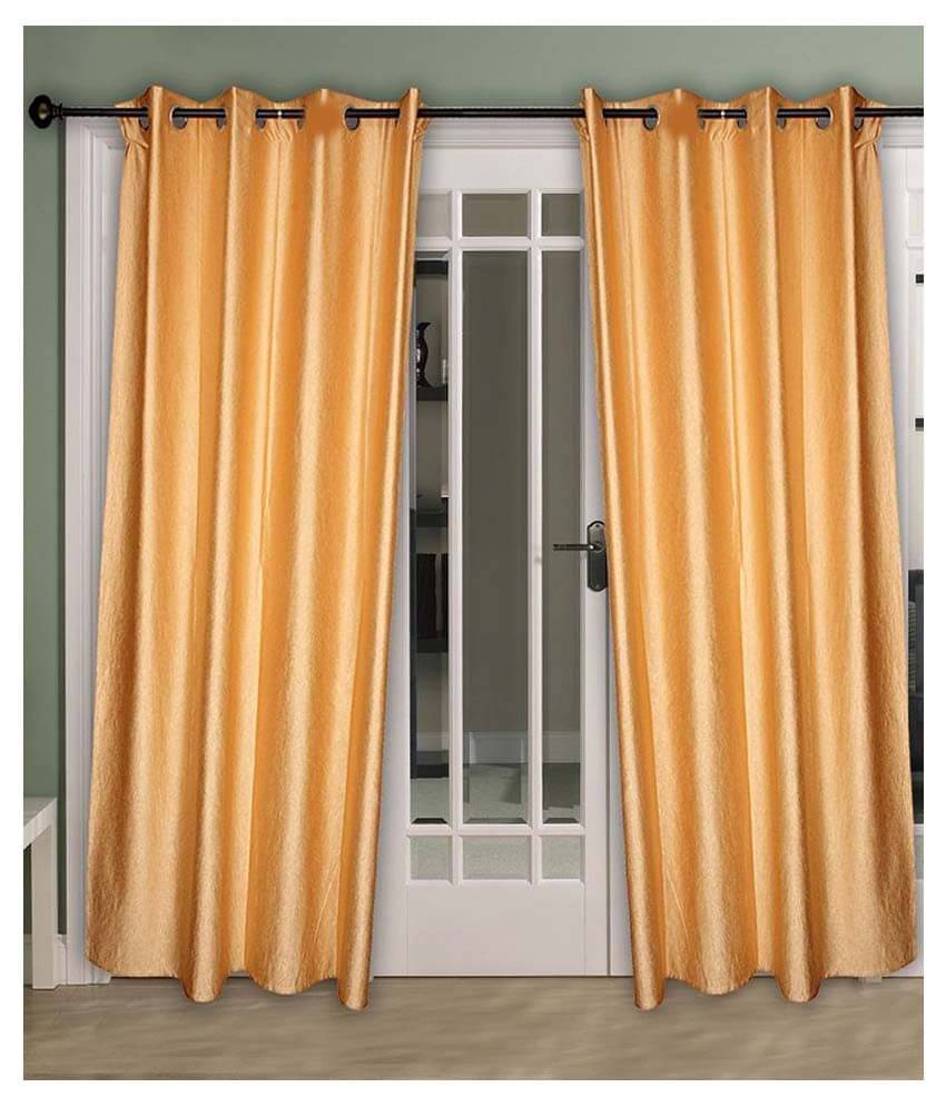     			Idoleshop Set of 2 Long Door Eyelet Curtains Plain Gold