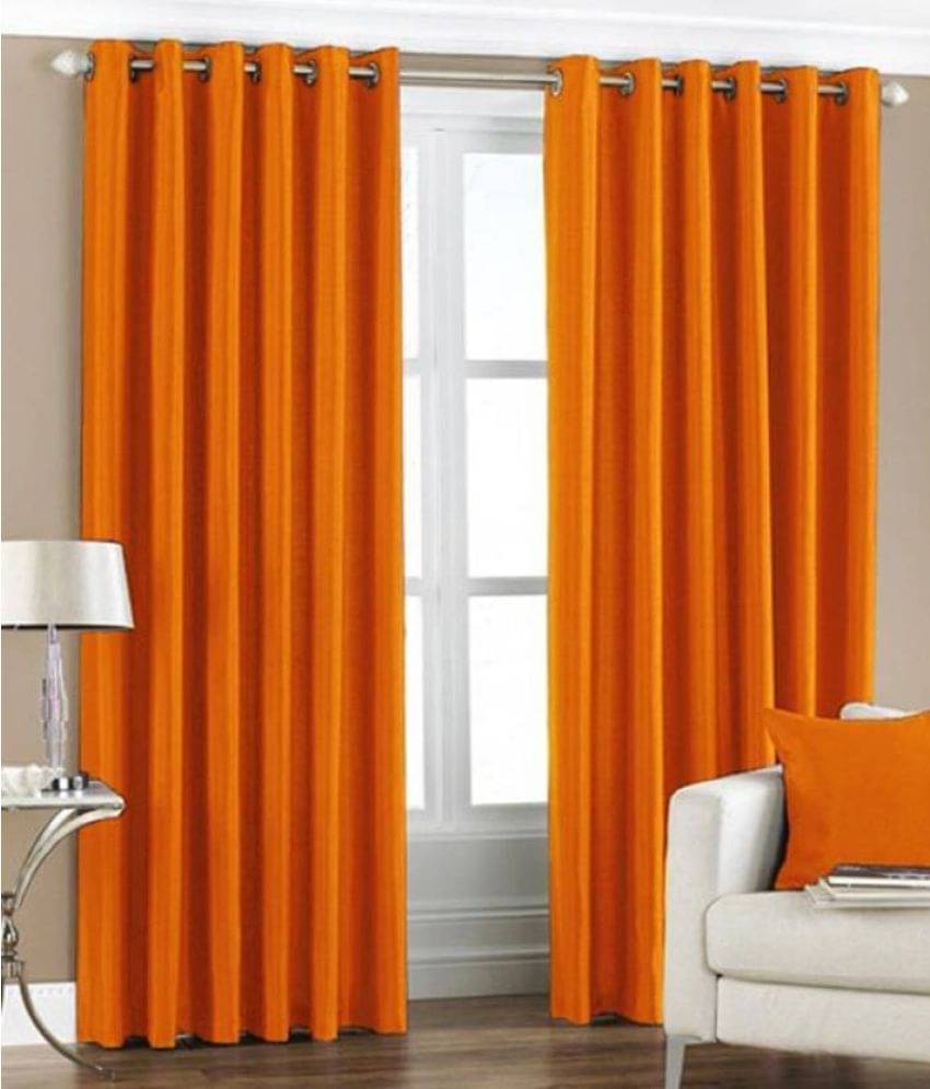 Idoleshop Set of 2 Long Door Eyelet Curtains Plain Orange Idoleshop Set of 2 Long Door Eyelet Curtains Plain Orange