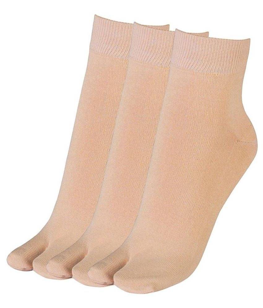     			Tahiro Beige Cotton Thumb Socks For Women - Pack Of 3