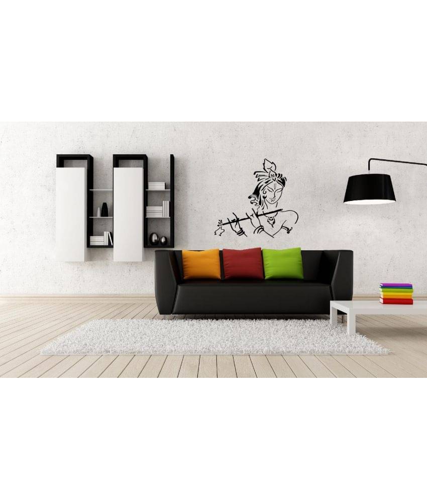     			Peacockride Cute Young Krishna with Flute PVC Vinyl Black Wall Sticker - Pack of 1