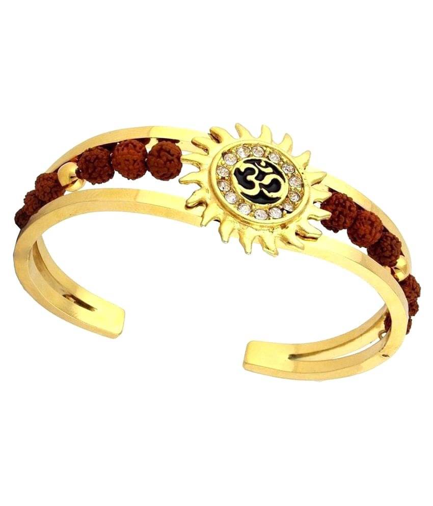J S Imitation Rudraksh American Diamond Golden Kada for Men J S Imitation Rudraksh American Diamond Golden Kada for Men