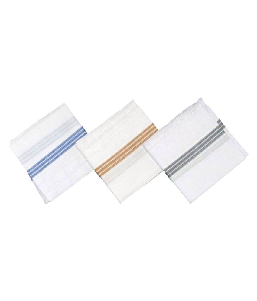     			Tahiro White Cotton Coloued Border Handkerchiefs - Pack Of 3