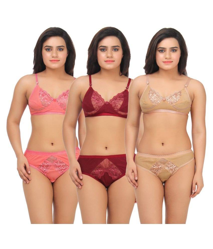     			TCG Pack of 3 Cotton Women's Bra & Panty Set ( Multi Color )
