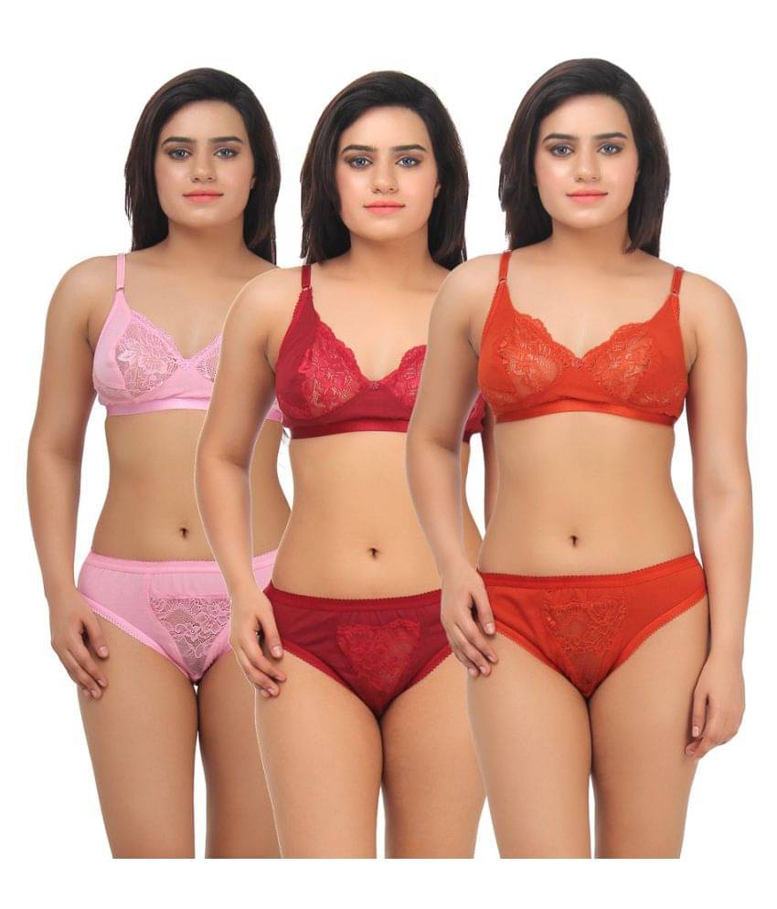 TCG Pack of 3 Cotton Women's Bra & Panty Set ( Multi Color ) TCG Pack of 3 Cotton Women's Bra & Panty Set ( Multi Color )