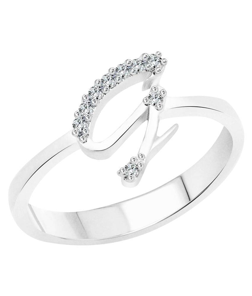     			Vighnaharta Initial ''G'' Alphabet (CZ) Silver and Rhodium Plated Ring For Women