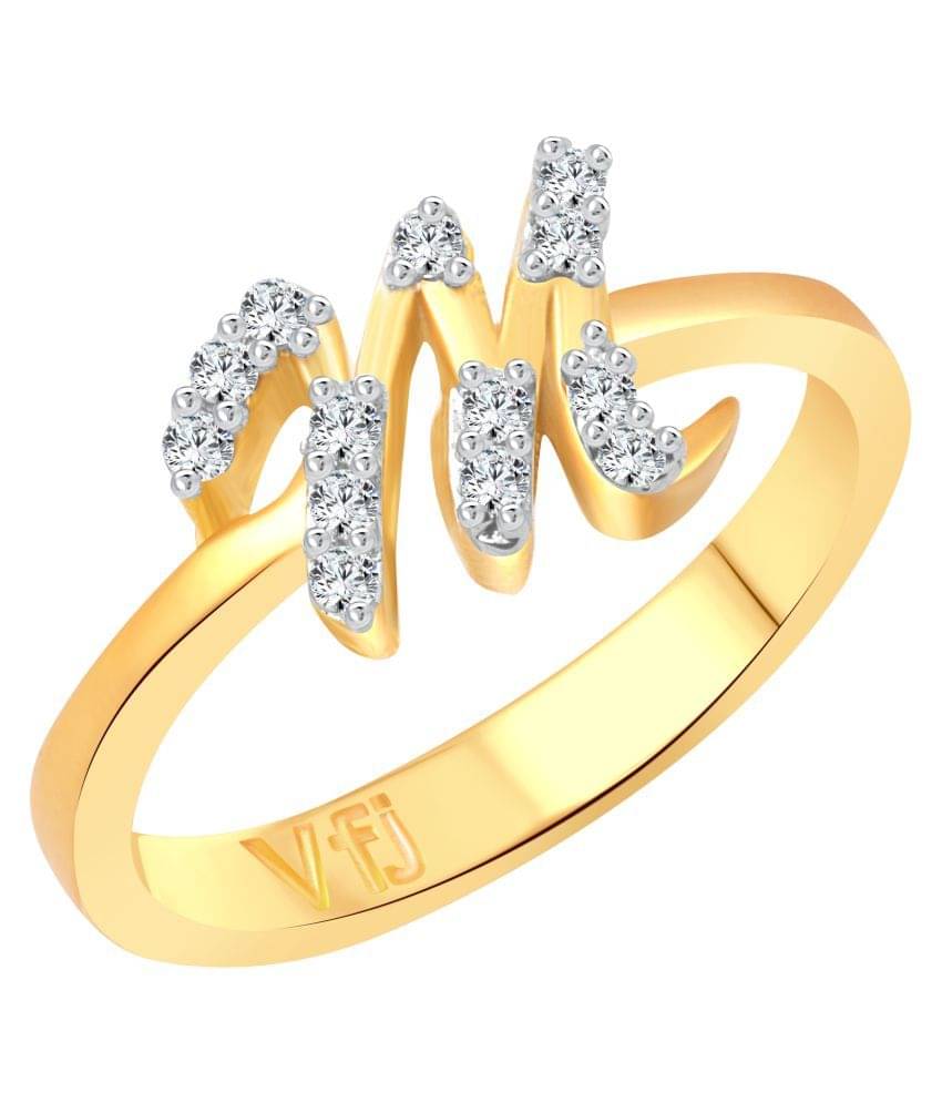     			Vighnaharta Initial ''M'' Alphabet (CZ) Gold Plated Alloy Ring For Women