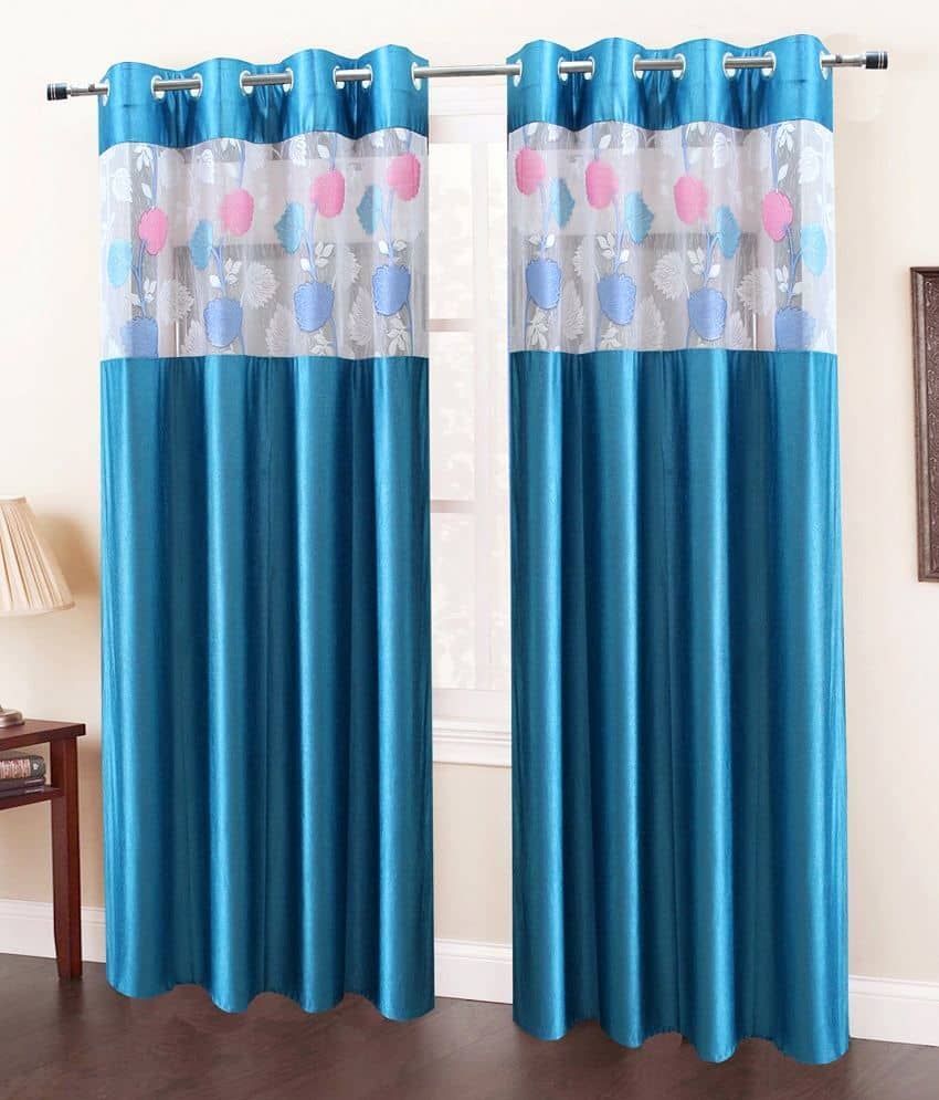 Homefab India Plain Semi-Transparent Eyelet Window Curtain 5ft (Pack of 2) - Blue