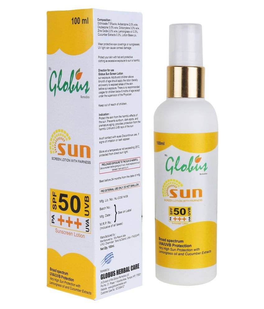     			globus remedies Sunscreen Lotion SPF 50 PA+++ 100 g