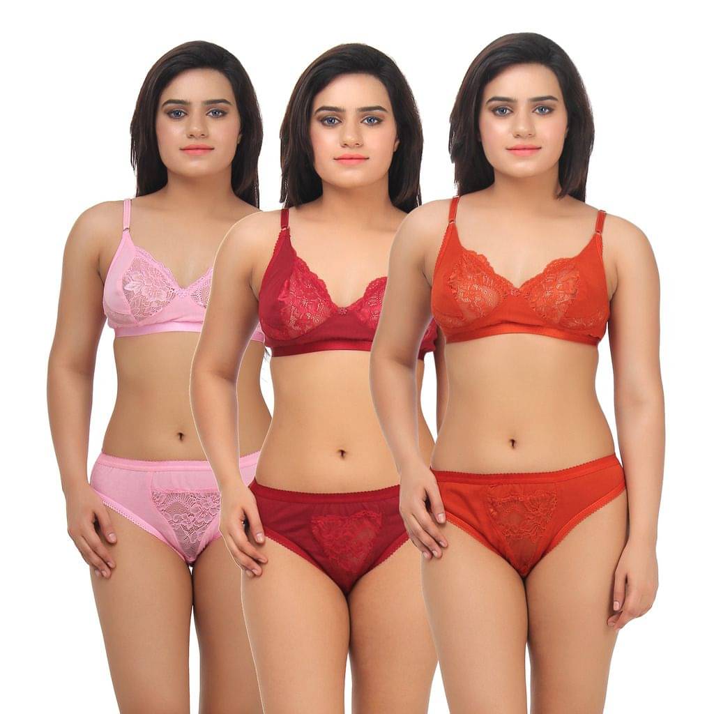     			TCG Pack of 3 Cotton Women's Bra & Panty Set ( Multi Color )