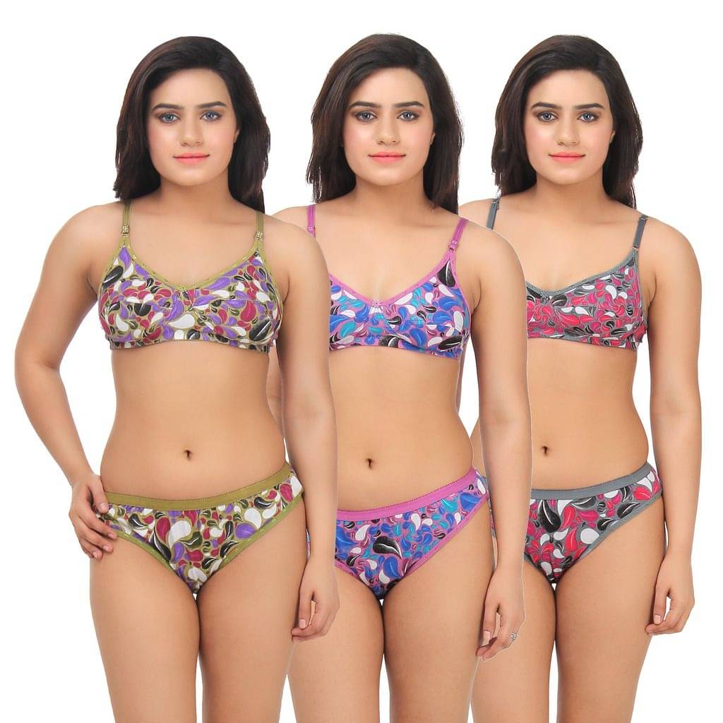 TCG Pack of 3 Cotton Women's Bra & Panty Set ( Multi Color ) TCG Pack of 3 Cotton Women's Bra & Panty Set ( Multi Color )