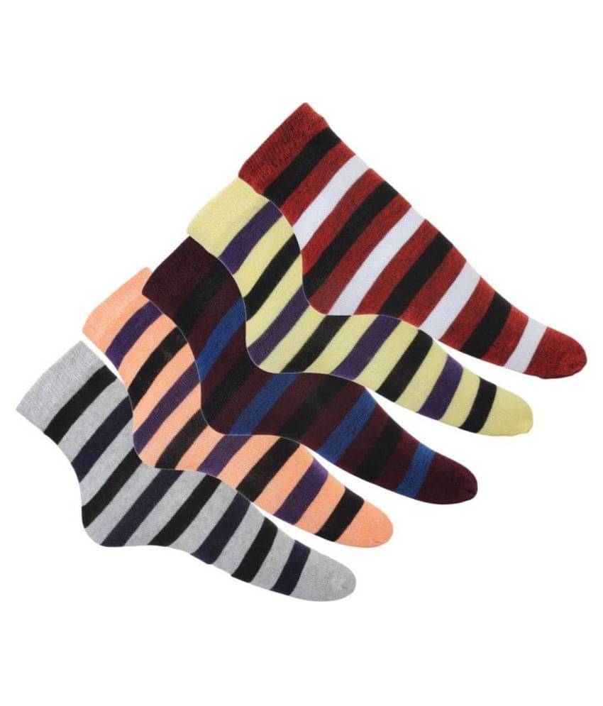     			Tahiro Multicolour Striped Cotton Casual Ankle Length Socks - Pack Of 5