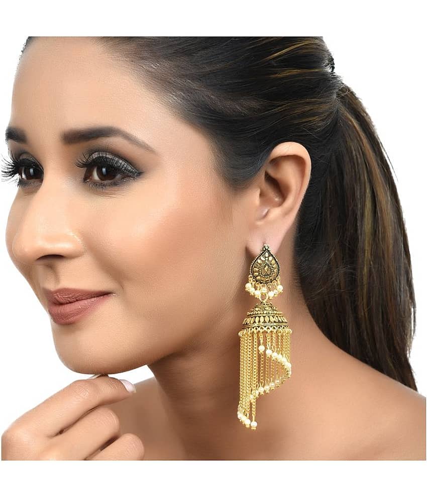 Priyaasi - Golden Jhumki Earrings ( Pack of 1 ) - Earrings | Buy online on ZillyBuy