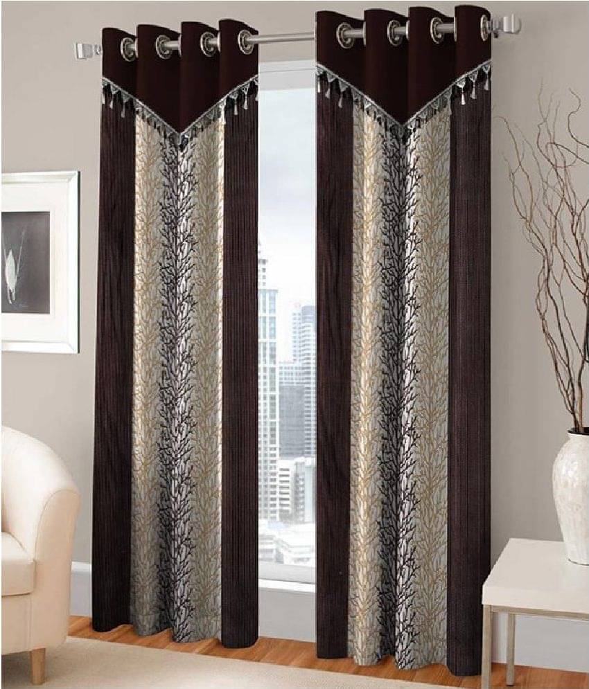     			Tanishka Fabs Semi-Transparent Curtain 5 ft ( Pack of 2 ) - Brown