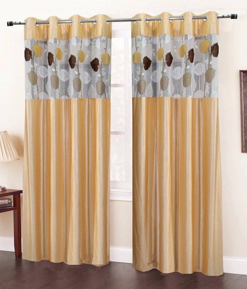     			Homefab India Set of 2 Door Eyelet Curtains Solid Beige