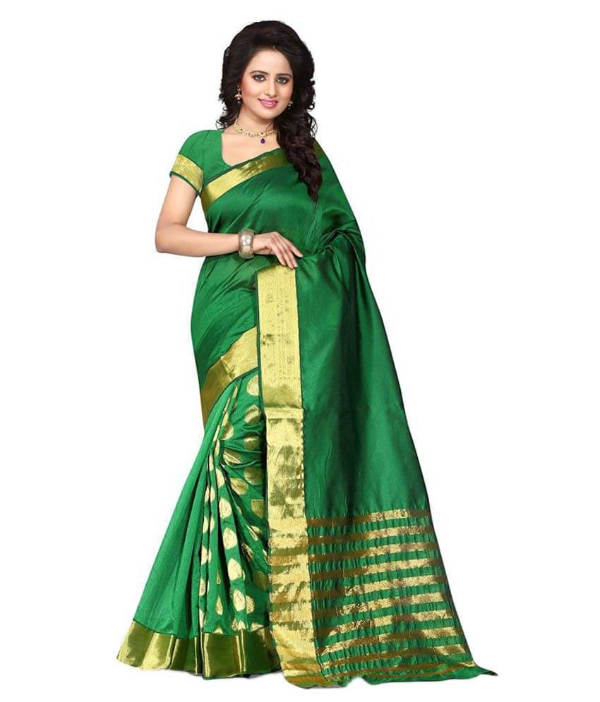 Radiance Star Cotton Silk Solid Saree With Unstitched Blouse Piece ( Green ) Radiance Star Cotton Silk Solid Saree With Unstitched Blouse Piece ( Green )