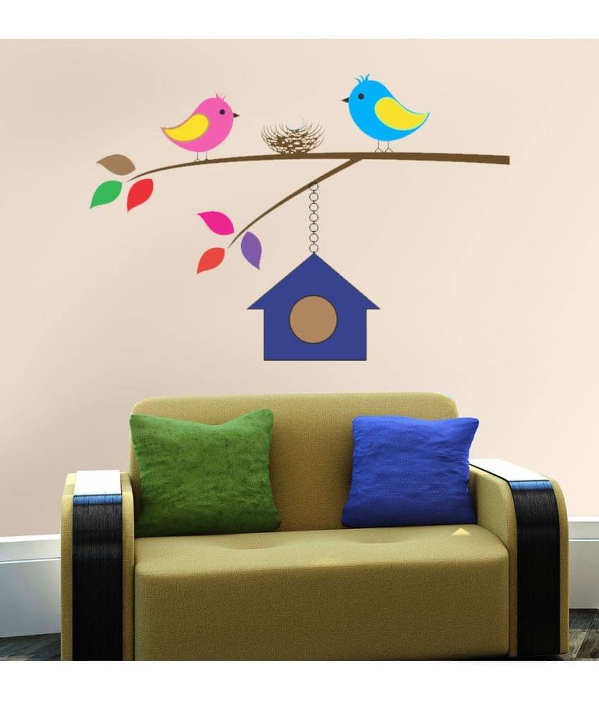 NewWayDecals ''Colourful Sparrow And Its Home'' Vinyl Multicolour Wall Sticker - Pack of 1 NewWayDecals ''Colourful Sparrow And Its Home'' Vinyl Multicolour Wall Sticker - Pack of 1