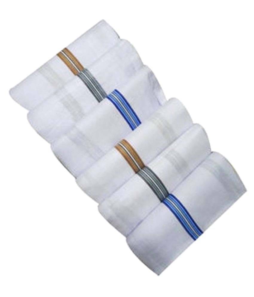 Tahiro White Cotton Coloured Bordered Handkerchiefs - Pack Of 6     			Tahiro White Cotton Coloured Bordered Handkerchiefs - Pack Of 6