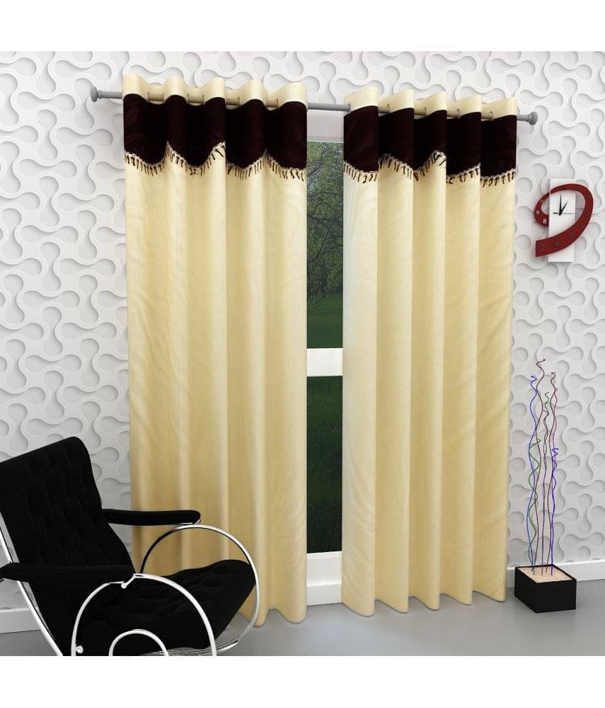 Tanishka Fabs Solid Semi-Transparent Eyelet Curtain 7 ft ( Pack of 2 ) - Beige Tanishka Fabs Solid Semi-Transparent Eyelet Curtain 7 ft ( Pack of 2 ) - Beige